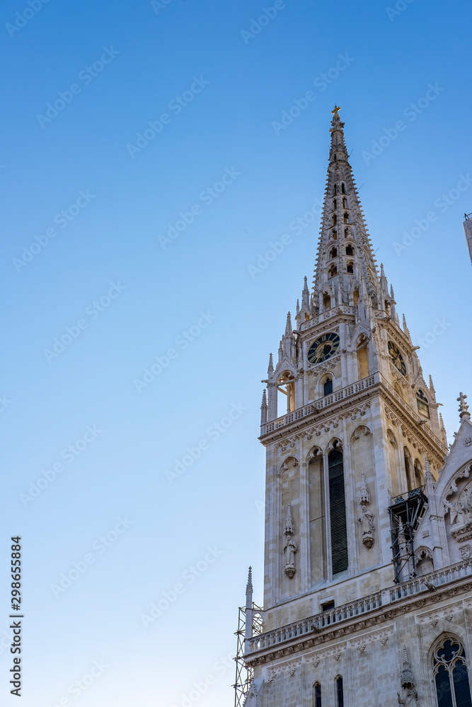 Tower of Zagreb’s catholic cathedral, neo gothic style, Upper Town, Zagreb, Croatia, popular touristic destination Tower of Zagreb’s catholic cathedral, neo gothic style, Upper Town, Zagreb, Croatia, popular touristic destination