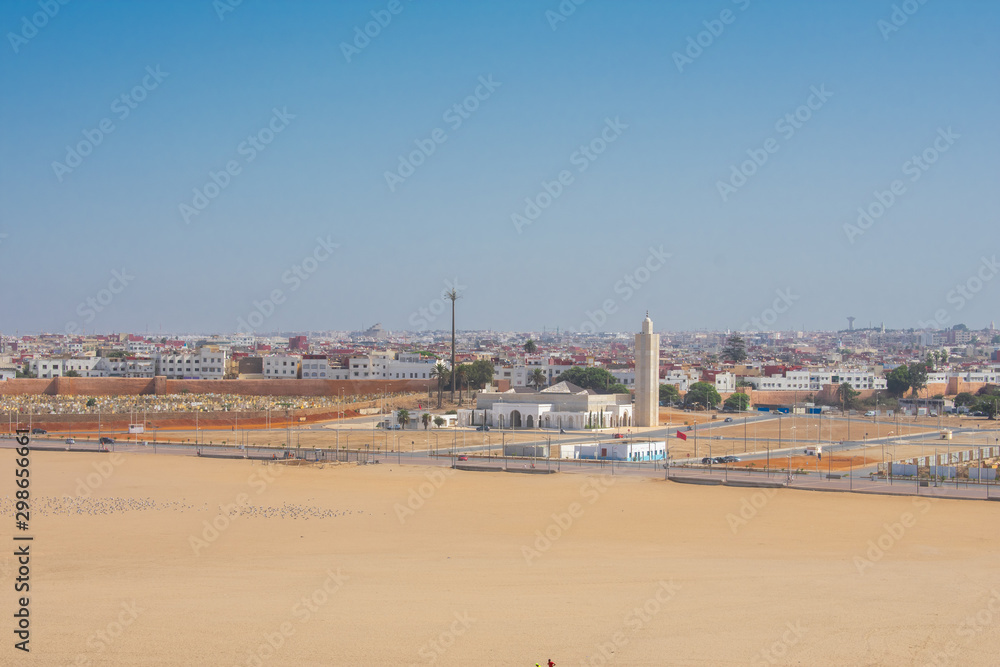 Aerial view on Muslim Mosque in Rabat - Sale, city in north-western Morocco, on the right bank of the Bou Regreg river