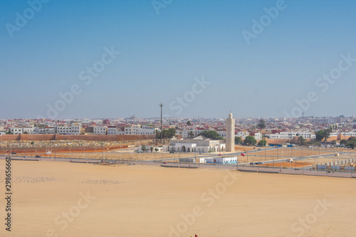 Aerial view on Muslim Mosque in Rabat - Sale  city in north-western Morocco  on the right bank of the Bou Regreg river