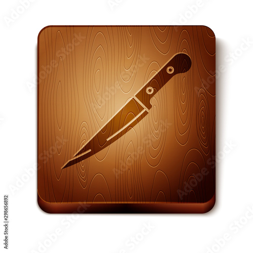 Brown Knife icon isolated on white background. Cutlery symbol. Wooden square button. Vector Illustration