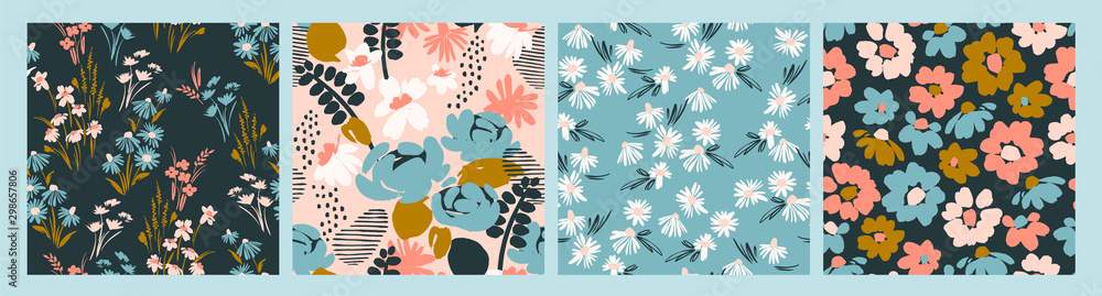 Plakat Kwiatowe abstrakcyjne wzory bez szwu. Wektor wzór dla różnych surfazów.