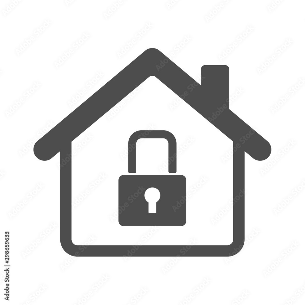 Smart house automation control system symbol with closed lock. Smart home technology silhouette vector icon isolated on white background. Modern infographic icon for web, mobile apps and ui design Smart house automation control system symbol with closed lock. Smart home technology silhouette vector icon isolated on white background. Modern infographic icon for web, mobile apps and ui design