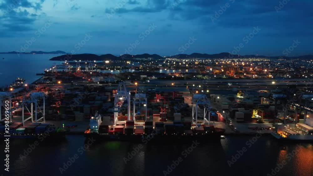 Aerial view Harbor Container ship About international exports. Aerial view Harbor Container ship About international exports.