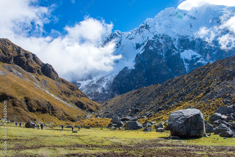 Panoramic view of the Andes. Ascent to the foot of Mount Salkantay