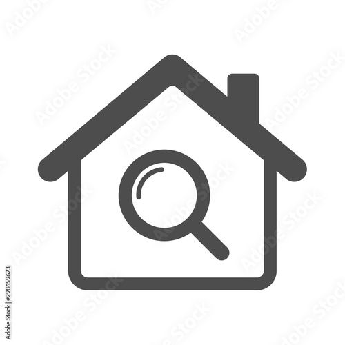 Smart house automation control system symbol with search magnifier. Smart home technology silhouette vector icon isolated on white background. Modern infographic icon for web, mobile app and ui design