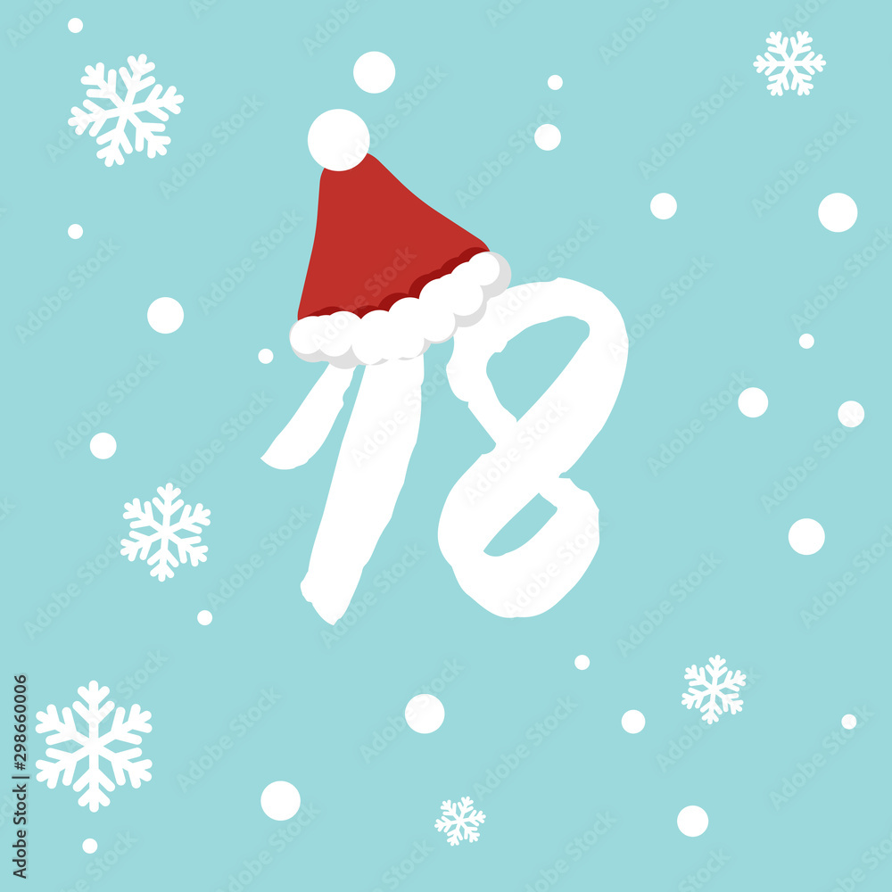 Vector Christmas advent calendar. Winter holidays poster with date 18  december. Cute day decoration. Snowflake background. Stock Vector | Adobe  Stock