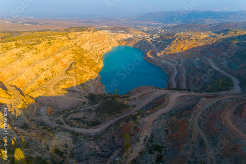 Aerial view of opencast mining quarry - view from above.