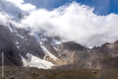 Panoramic view of the Andes. Ascent to the foot of Mount Salkantay (Peru)