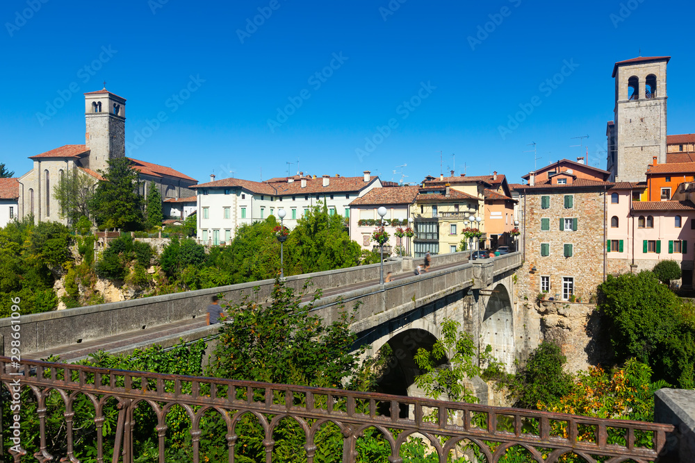 Cividale del Friuli and the Devils Bridge (Ponte del Diavolo) on the Natisone river. Italy