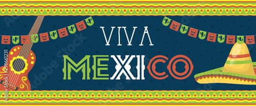 viva mexico celebration with guitar and hat