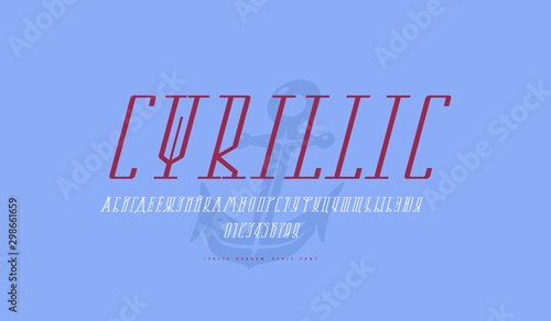 Cyrillic italic serif font in nautical style