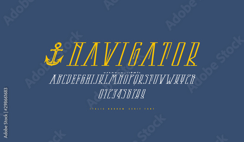 Decorative italic narrow serif font in nautical style