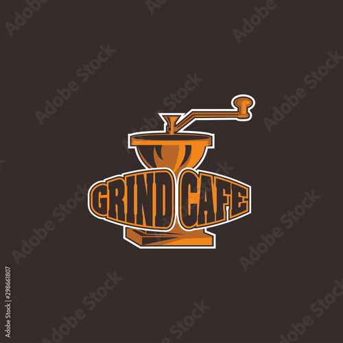 vintage, retro, rustic logo grind cafe, with silhouette grinder vector