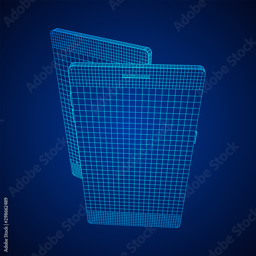 Smartphone mobile touch screen display. Polygonal geometric design connected lines. Wireframe low poly mesh vector illustration.