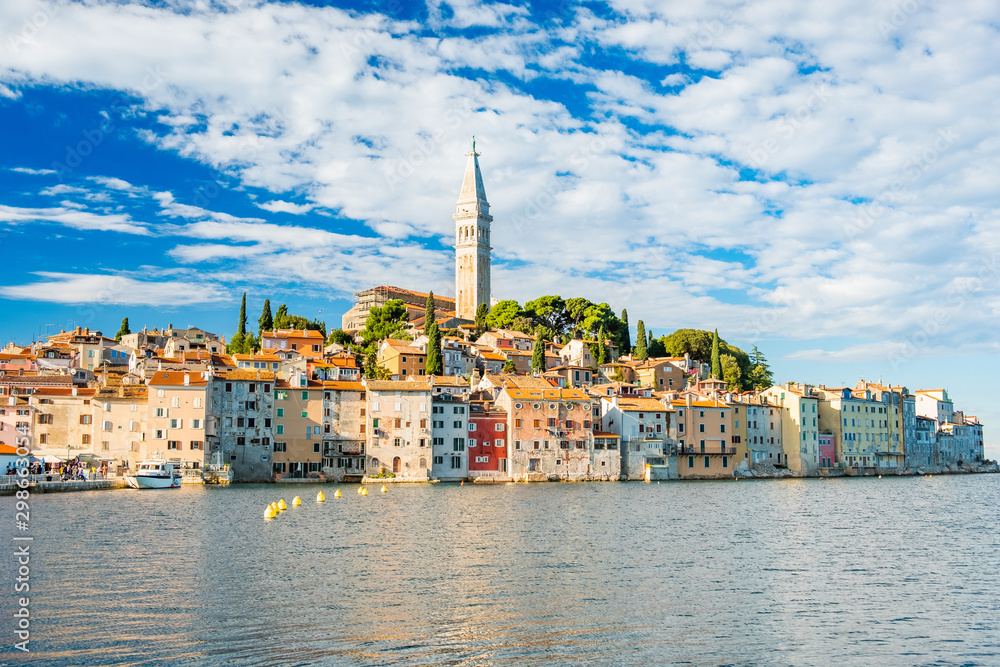 Croatia, Istria, beautiful old town of Rovinj on Adriatic sea coastline, seascape view