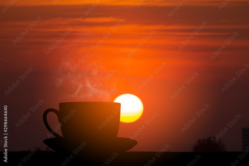 silhouette hot coffee and sunrise silhouette hot coffee and sunrise