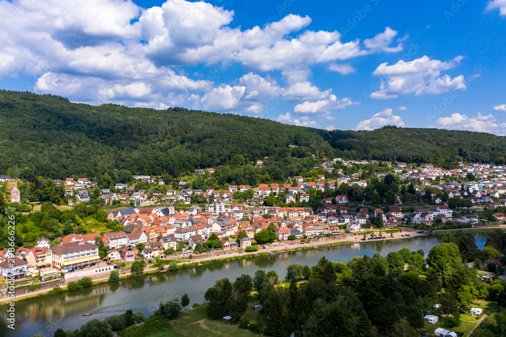 Aerial view of the Vierburgeneck near Neckarsteinach, Baden-Württemberg, Germany