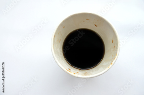 black coffee in a cup top view isolated on white background,recycle paper cup.