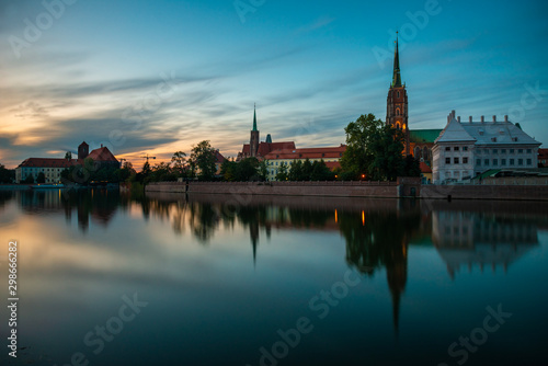 sunset wroclaw poland cathedral river