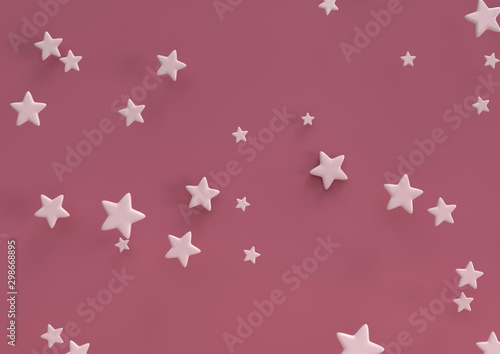 Scene with star for showcase or cosmetic product presentation, in pink pastel colors, 3d rendering.