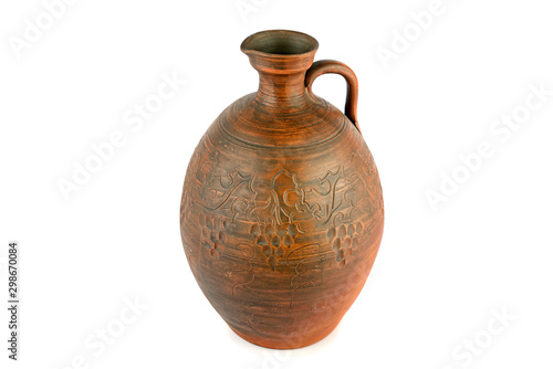 old ceramic pot isolated on white background.