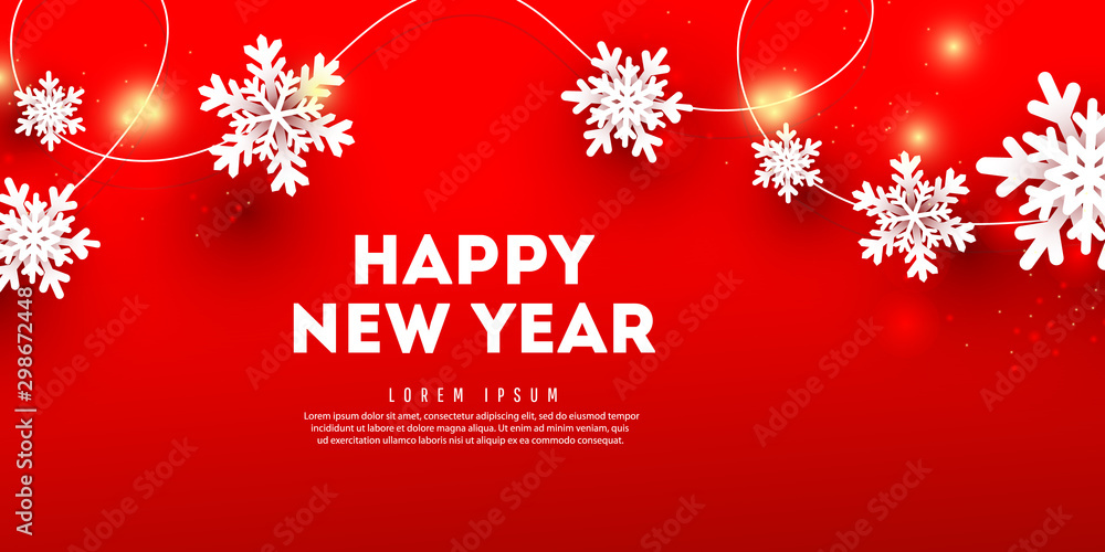 Christmas card invitation card with paper cut snowflakes on red background vector illustration