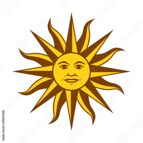Element of the flag of Uruguay. Sun of May. Abstract concept, icon. Vector illustration on white background.