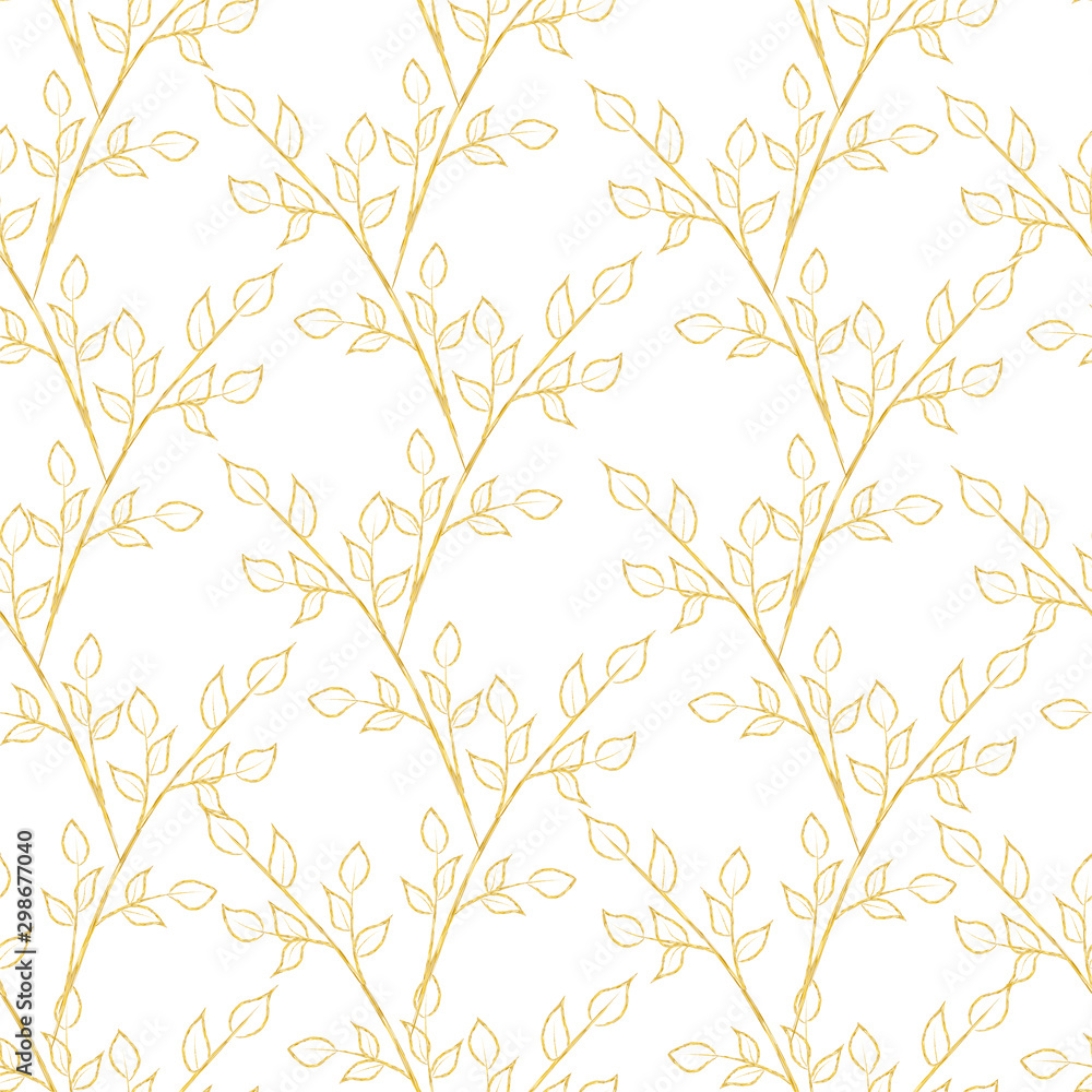 Seamless pattern with leaves, design in golden color. Vector illustration. Seamless pattern with leaves, design in golden color. Vector illustration.