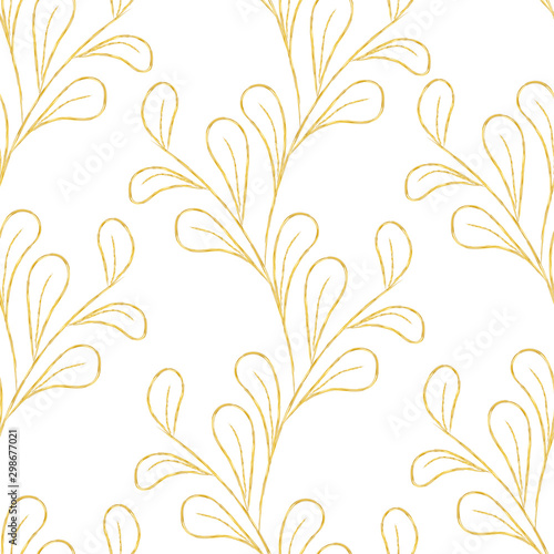 Seamless pattern with leaves, design in golden color. Vector illustration.