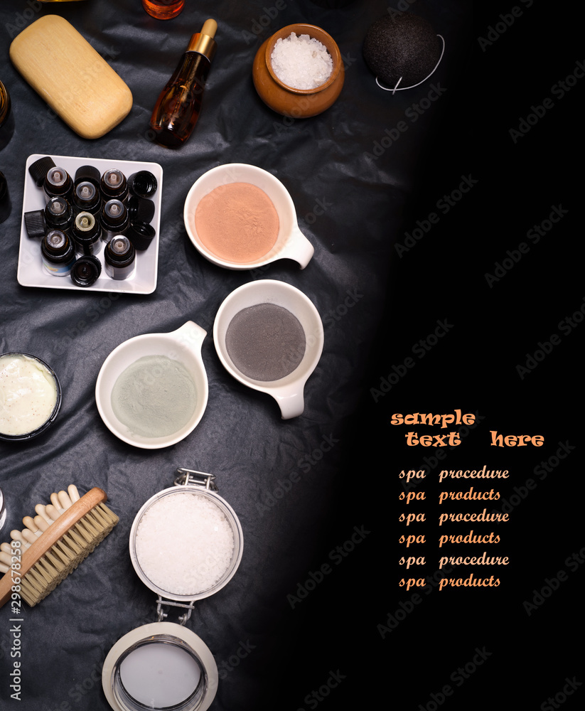 luxury Set of spa products with accessoires on black background Stock Photo  | Adobe Stock