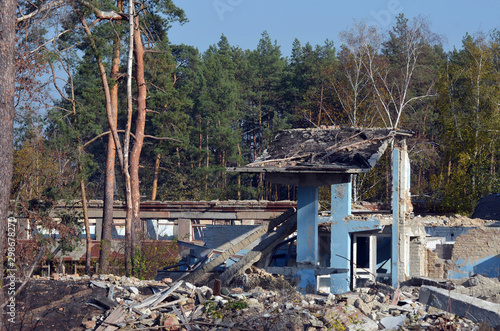 Ghost town in Eastern Europe.Former Soviet kids camp.Ukraine gets rid of the consequences of communism. Ruins. . Kiev Region,Ukraine