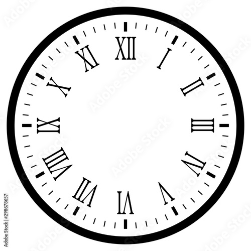 black blank clock with roman numerals isolated on white for web and design