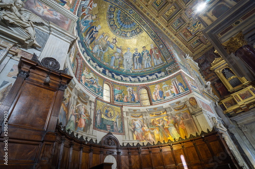  Interior of the church Santa Maria in Trastevere in the historic center of Rome, Italy