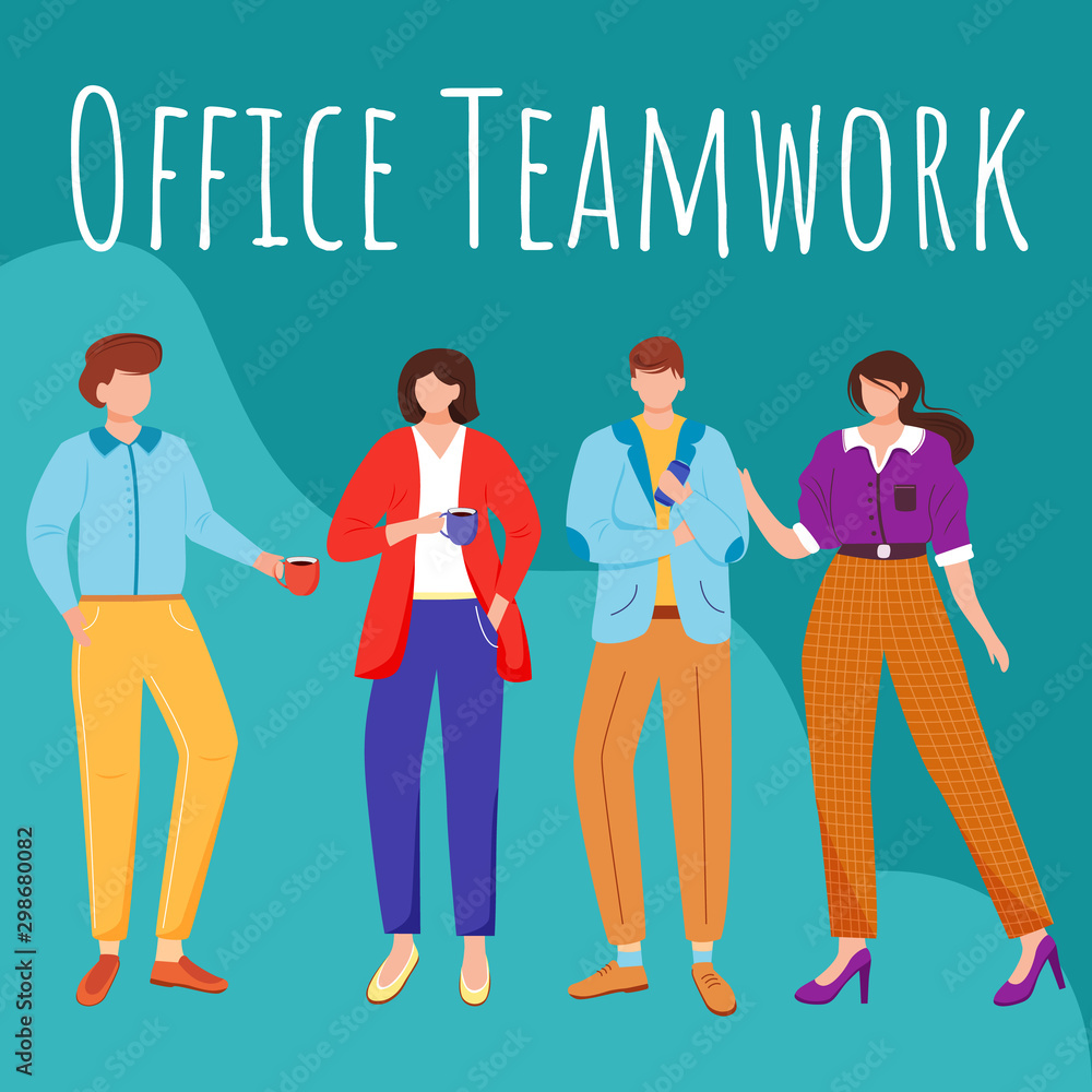 Office teamwork social media post mockup. Colleagues at lunchtime. Advertising web banner design template. Social media booster, content layout. Promotion poster, print ads with flat illustrations Office teamwork social media post mockup. Colleagues at lunchtime. Advertising web banner design template. Social media booster, content layout. Promotion poster, print ads with flat illustrations