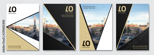 Vector cover design. Flyer, presentation, brochure layout. Banner, modernist poster design. City blur background.