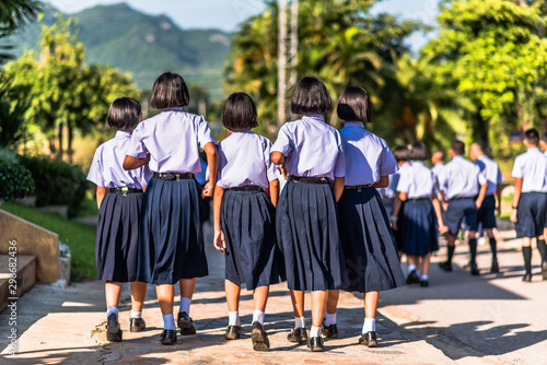 The high school students are walking in the morning,Thailand, southeast Asia.