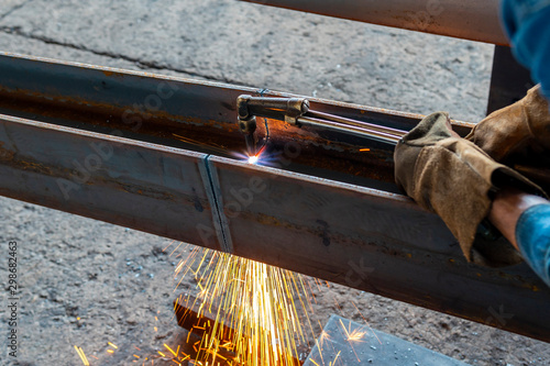 H-beam steel cutting with Hand Gas Cutting Torches.
