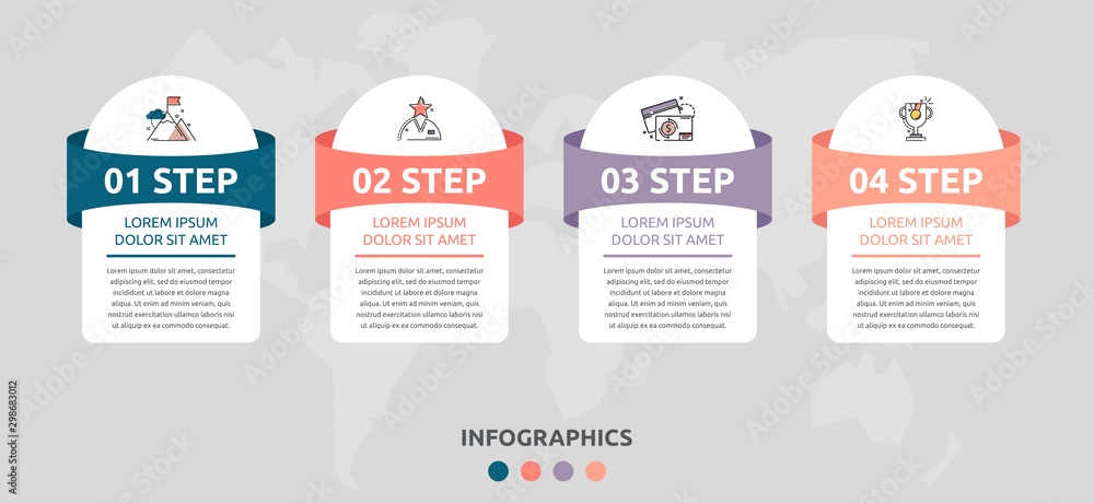 Vector infographic flat template. Rectangles for four diagrams, graph, flowchart, timeline, marketing, presentation. Business concept with 4 labels