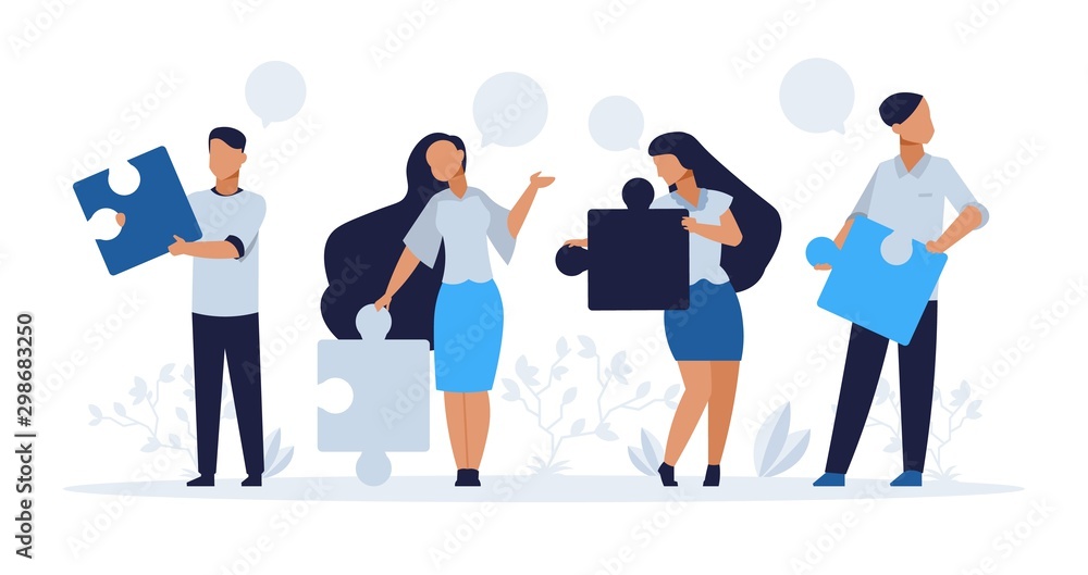 Business teamwork concept. Cartoon people with puzzle elements, teamwork  collaboration and people connection vector illustration. Corporate work  office connecting together team for promotion company Stock Vector | Adobe  Stock