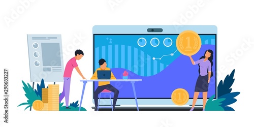 Leads generation. Conversion rate increasing and web content monetization concept with cartoon people. Vector site page customers inbound tracking performance consumer
