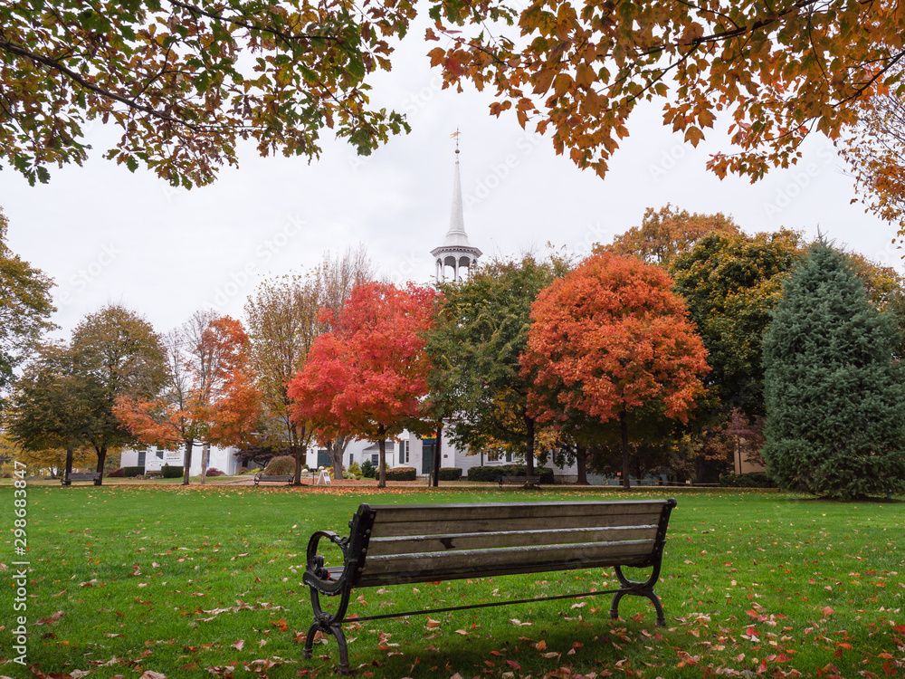 Autumn colors over a New England Town Common Autumn colors over a New England Town Common