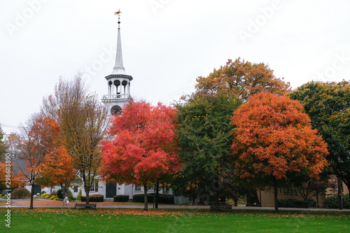 Autumn colors over a New England Town Common