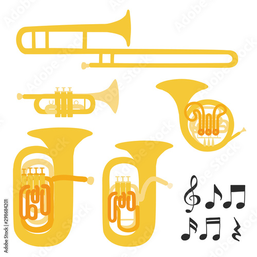 Set of vector modern flat design brass instruments