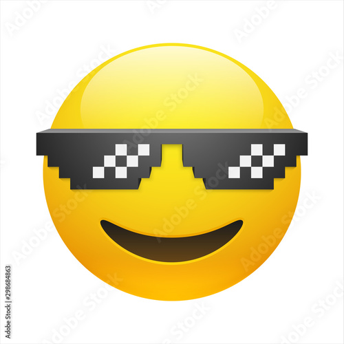 Smiling emoticon with thug life pixel glasses