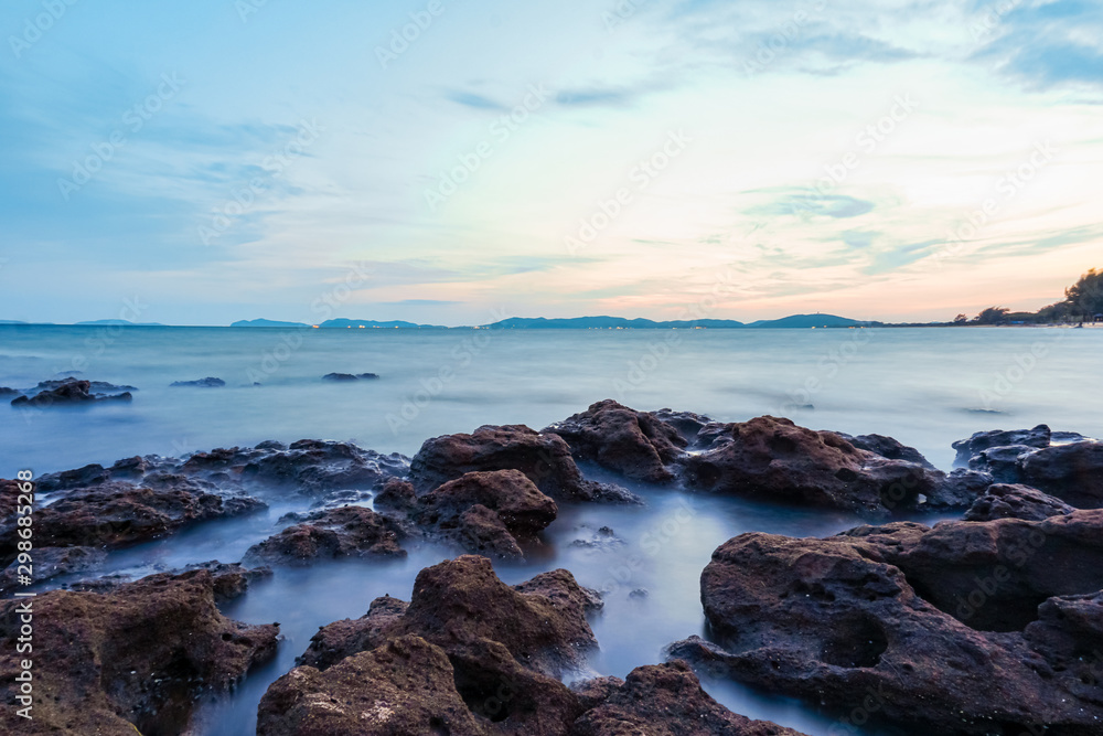 The evening sea against the sky after the sunset