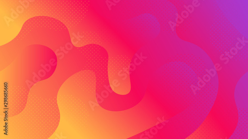 Colorful abstract background , 3D fluid shapes , yellow , red and purple gradient . Vector banner .  