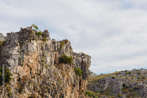 Beautiful landscape of mountains with blue sky behind