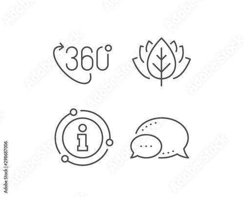 360 degree line icon. Chat bubble, info sign elements. VR technology simulation sign. Panoramic view symbol. Linear 360 degree outline icon. Information bubble. Vector