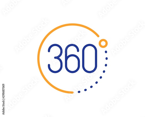 VR simulation sign. 360 degrees line icon. Panoramic view symbol. Colorful outline concept. Blue and orange thin line 360 degrees icon. Vector