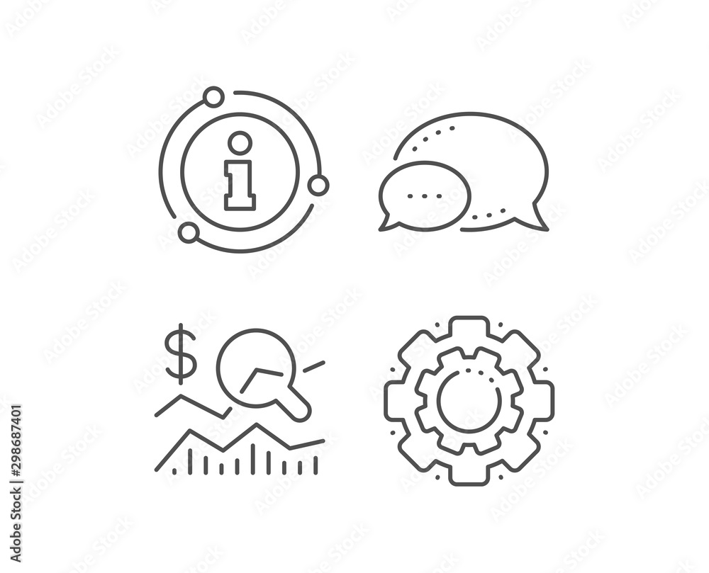 Check investment line icon. Chat bubble, info sign elements. Business audit sign. Check finance symbol. Linear check investment outline icon. Information bubble. Vector